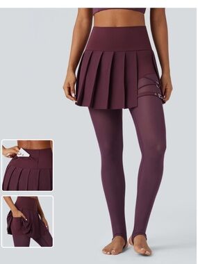 HALARA Pleated Skirted Leggings Dance - Plum High-Waisted MSRP $46 NWT Small